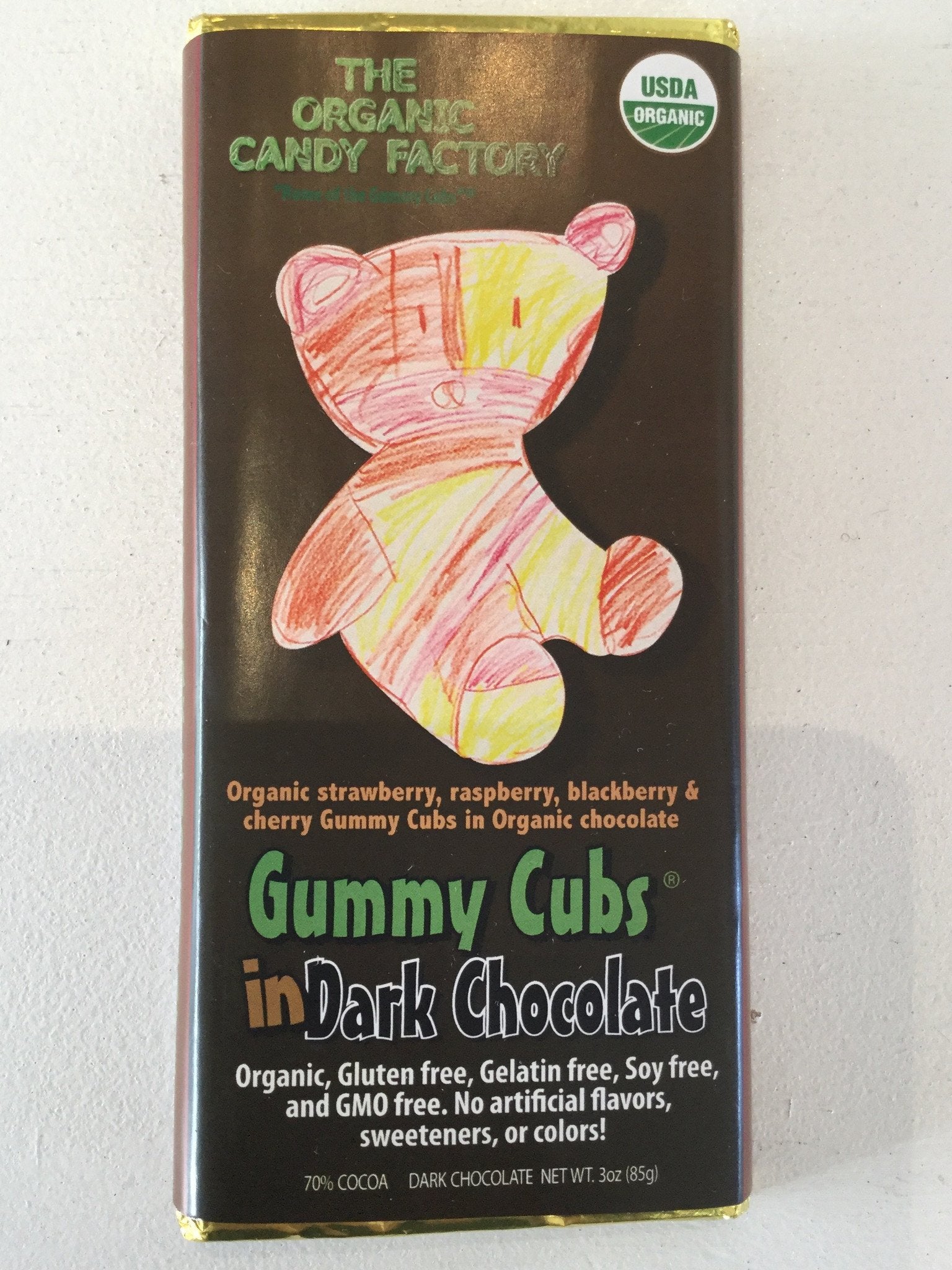 Organic Chocolate Bars with Gummy Cubs