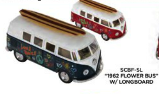 Surf Car 1962 Flower VW Bus w/Longboard
